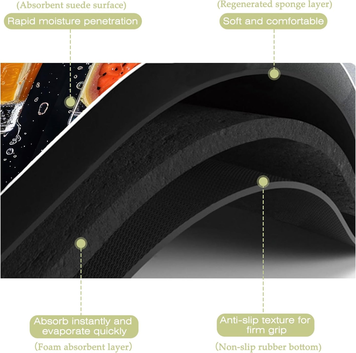 Dish Drying Mat Glasses Filled with Various Fruits Kitchen Mat 12"x19" Bsorbent Coffee Maker Mat for Dishes,Utensils Coffee Maker Pots and Pans Easy Clean Dish Slip Resistant Pad