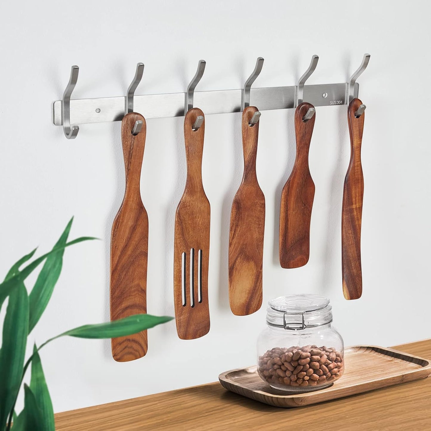 Wall Hooks Heavy Duty, 17 Inch Coat Rack Wall Mount with 6 Hooks, Silver Wall Hooks for Hanging Backpack, Bag, Purse, Clothes, Hat, Coat, Towel | Entryway & Bathroom Storage Organization Hanger