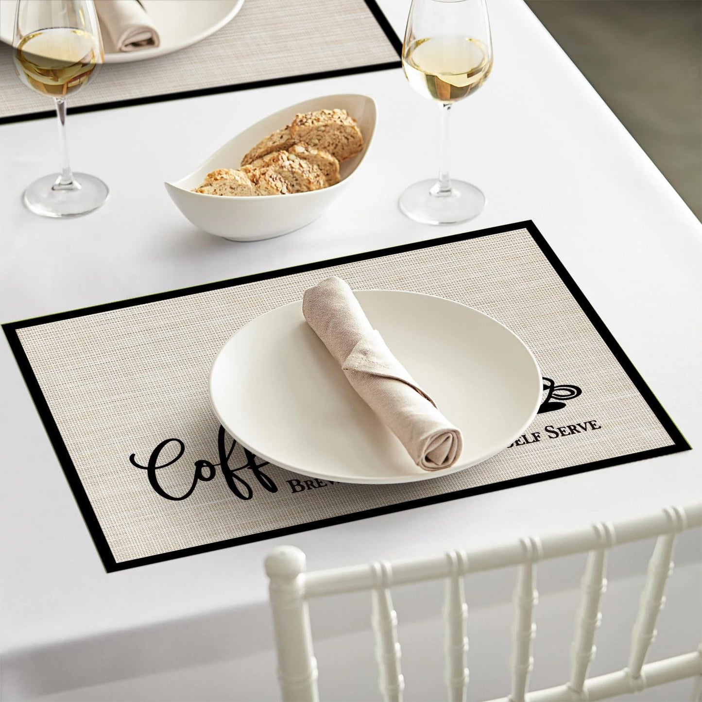 Artoid Mode Coffee Bar Mats Set of 2, 12x18 Inch Washable Non-Slip Plastic PVC Vinyl Table Mats for Coffee Machine, Countertops