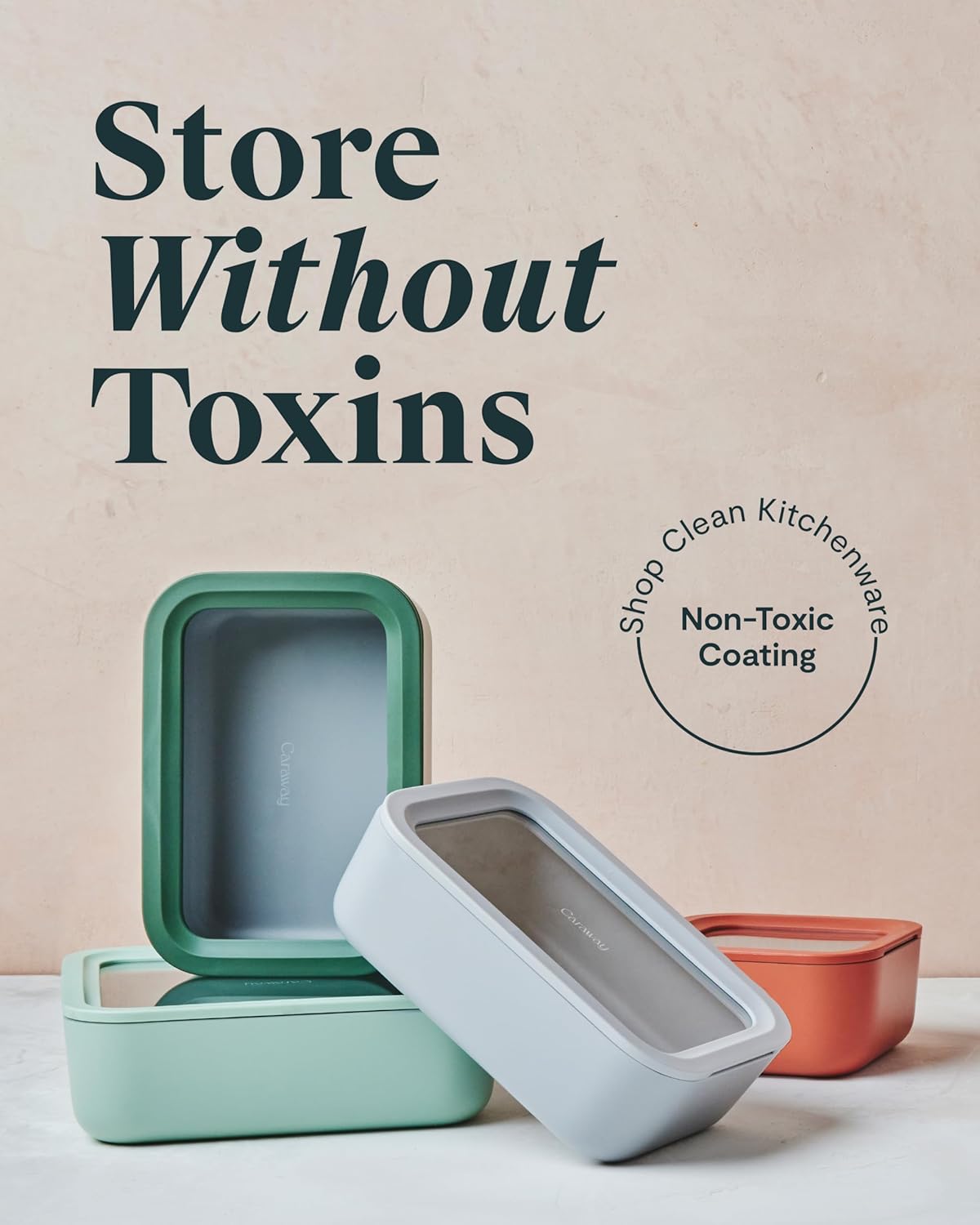 Caraway 14pc Glass Food Storage Container Set - Easy to Store, Non Toxic Lunch Box - with Glass Lids - Includes Storage Organizer & Dot & Dash Inserts - Sage