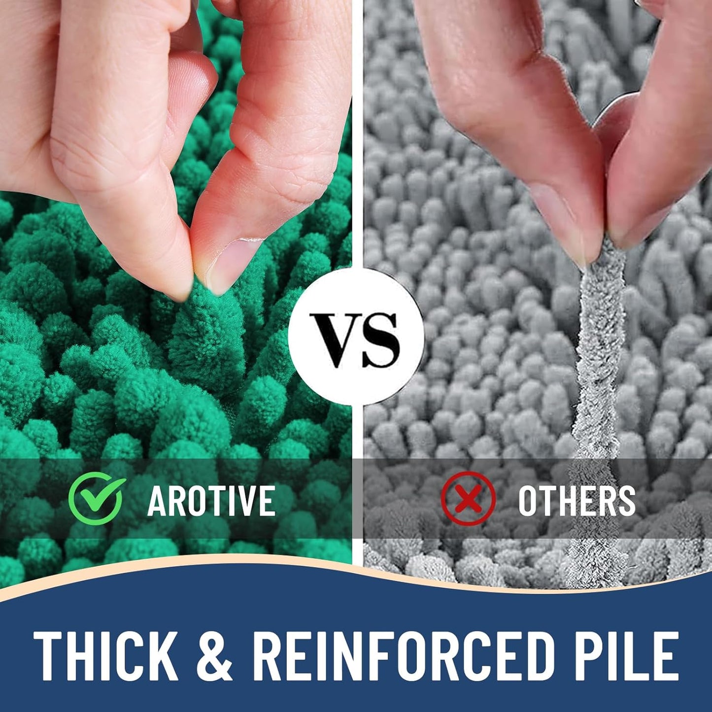 Arotive Luxury Chenille Bathroom Rug Mat, Extra Soft Thick Absorbent Shaggy Bath Rugs, Non-Slip Machine Wash Dry, Plush Bath Mats for Bathroom, Shower and Tub, 24x16, Emerald