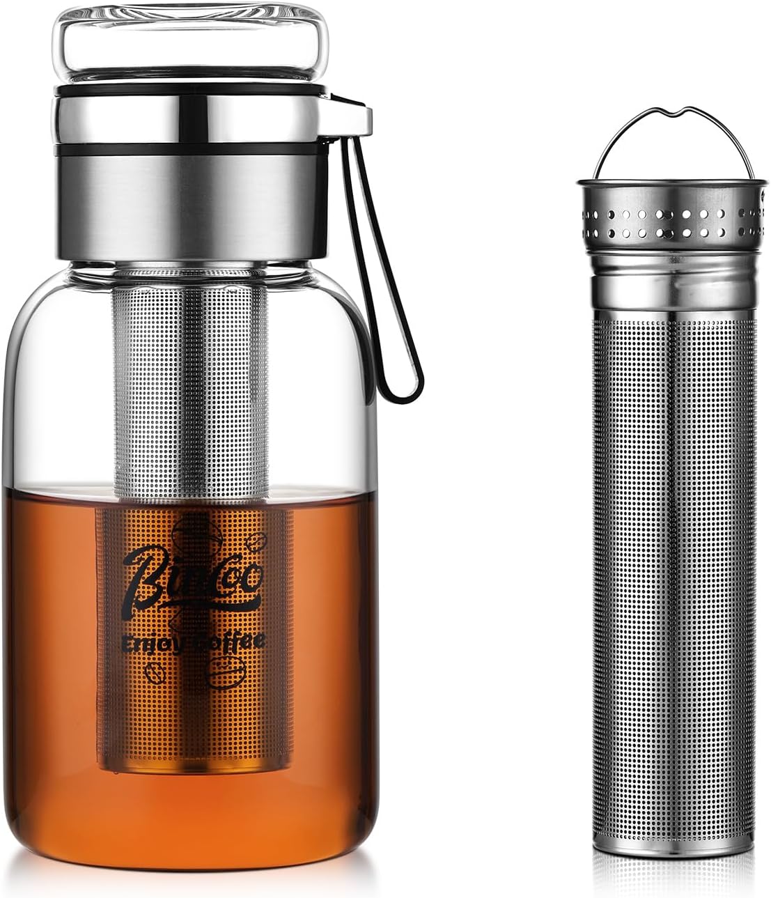 Glass Cold Brew Coffee Maker with Extended Fine Mesh Filter, Tea Infuser Bottle Iced Coffee Maker with Thick Borosilicate Glass (750ml/24oz)