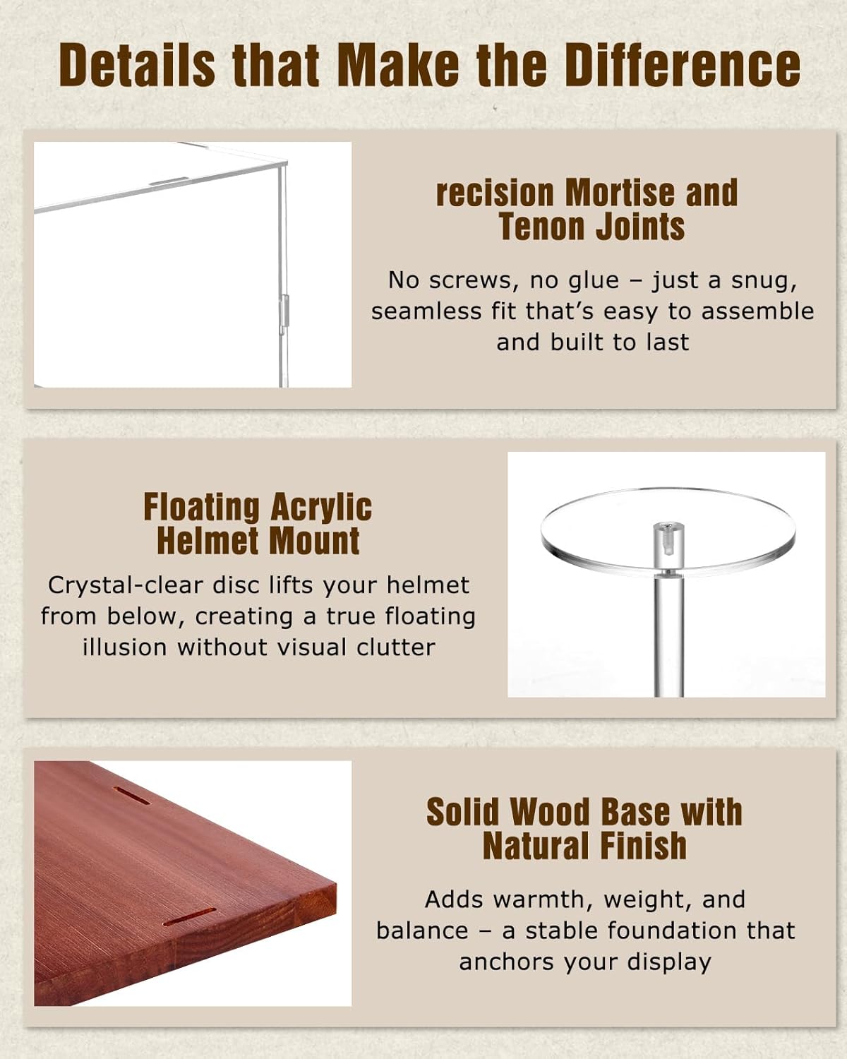 Full Size Football Helmet Display Case - 15.4×11×11.8in Interior, 100% Wooden Base, Compatible with Baseball/Motorcycle/Racing Helmets, High-Transparency Acrylic with UV Protection