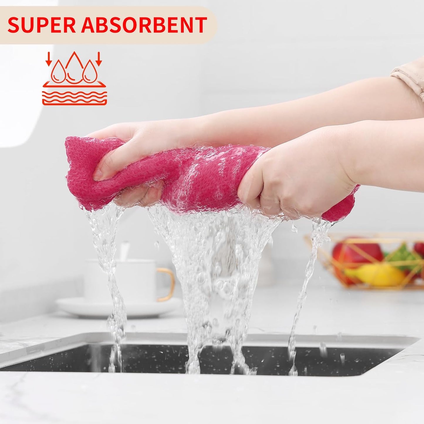 Homaxy 100% Cotton Waffle Weave Kitchen Dish Towels, Ultra Soft Absorbent Quick Drying Cleaning Towel, 13 x 28 Inches, 8-Pack, Hot Pink