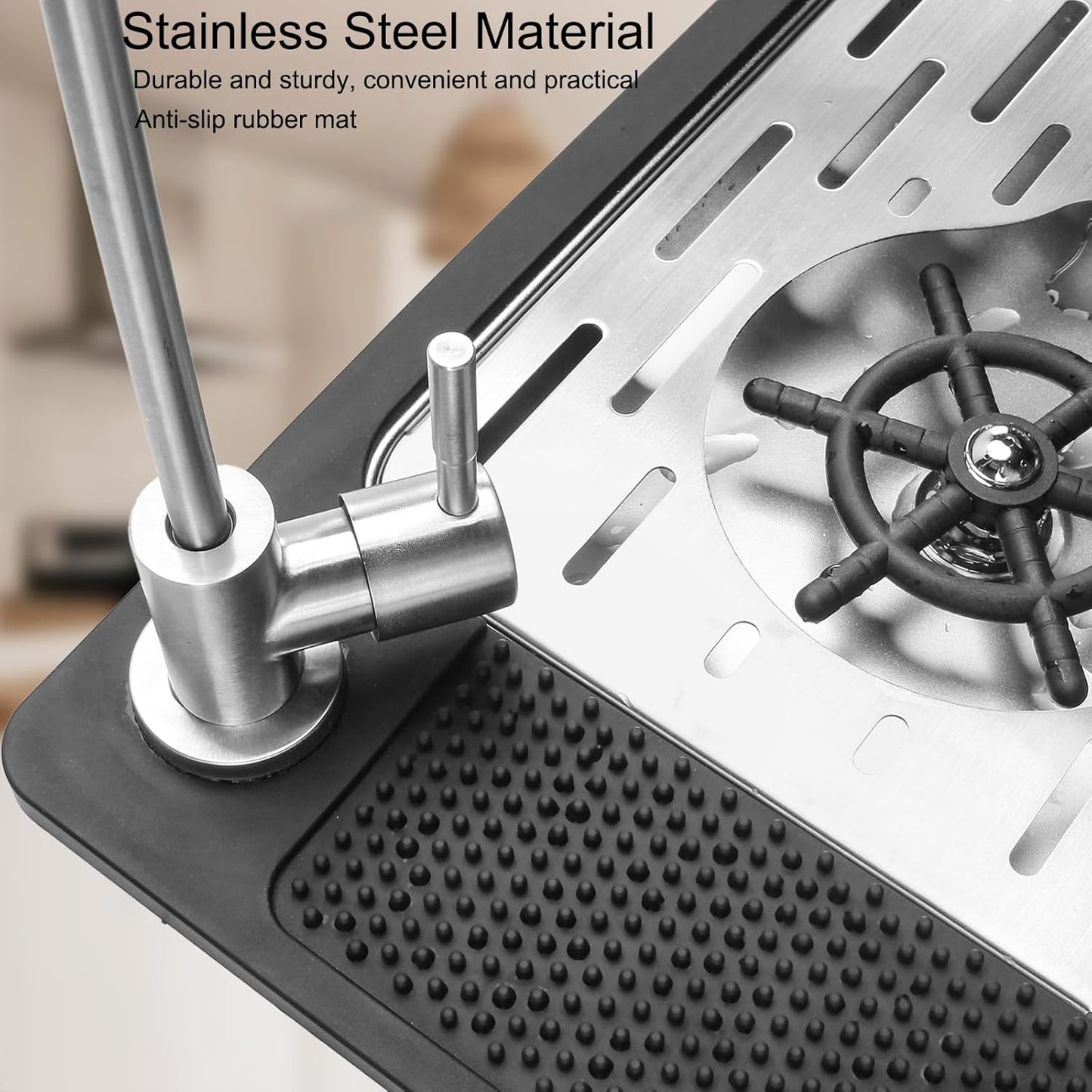 DIBTSA Pitcher Rinser, Stainless Steel Countertop Glass Rinser Cup Washer Sink with Side Spray,Drip Tray for Home Cafe Restaurant