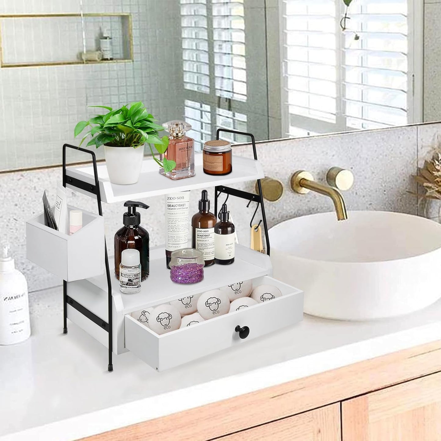 Coffee Bar Accessories and Organizer Countertop, Coffee Station Organizer Kitchen Counter Shelf Organizer, Coffee Condiment Storage, Cup Lid Holder Countertop Shelf for Bathroom