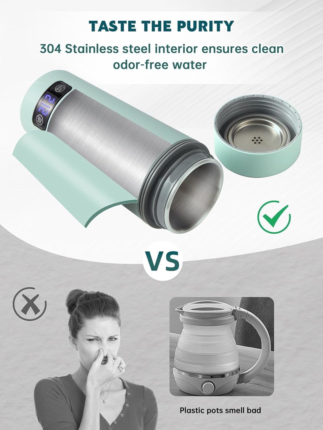 balbali Dual Voltage Travel Kettle 100-250V - 12oz Portable Water Boiler/Warmer/Heater for Boiling Water - 4 Preset Temperature Control Portable Tea Kettle Electric Travel - Green