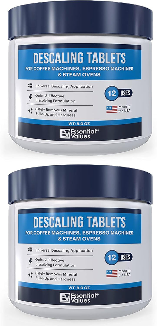 Essential Values Descaling Tablets (24 Count/Up To 24 Uses) For Jura, Miele, Bosch, Tassimo Espresso Machines and Miele Steam Ovens