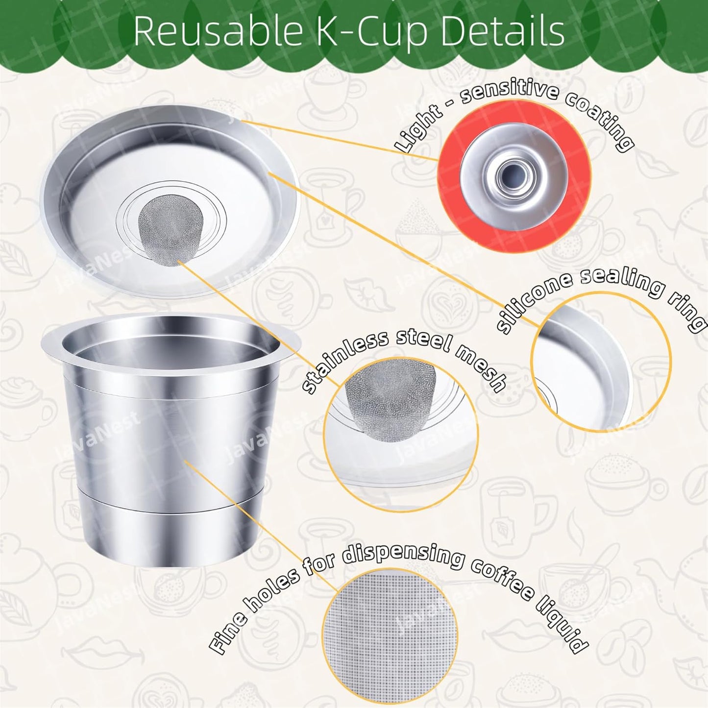 6 Pack Reusable K Cups for Keurig 2.0 & 1.0, 100% Stainless Steel Refillable Coffee Pods – BPA-Free, Ultra-Fine Mesh for Rich Flavor – Includes Scoop & 6 Seals – Eco-Friendly, Gift-Ready