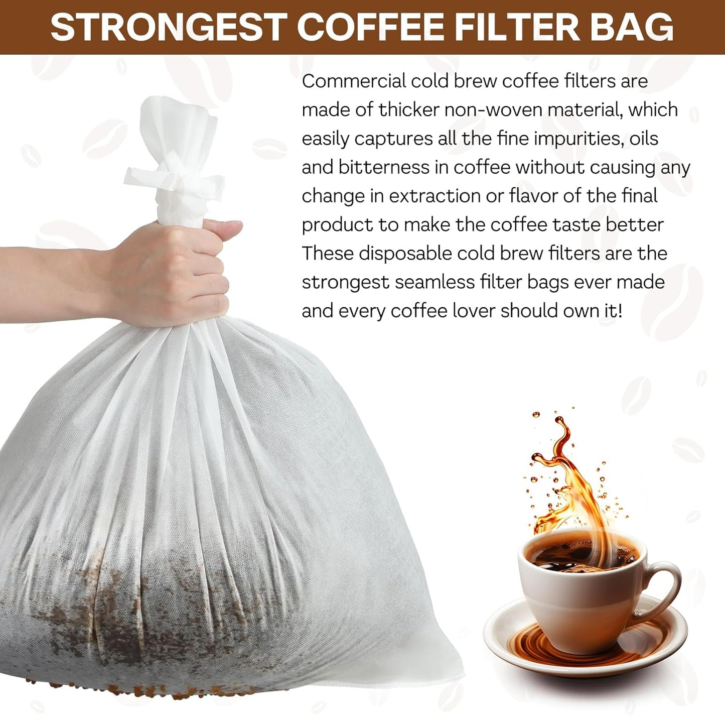 50Pcs Commercial Cold Brew Coffee Filters for 5 Gallon Buckets, 20" X 20" Disposable Coffee Filters with Drawstring for Brew Up To 5 LBS Coffee