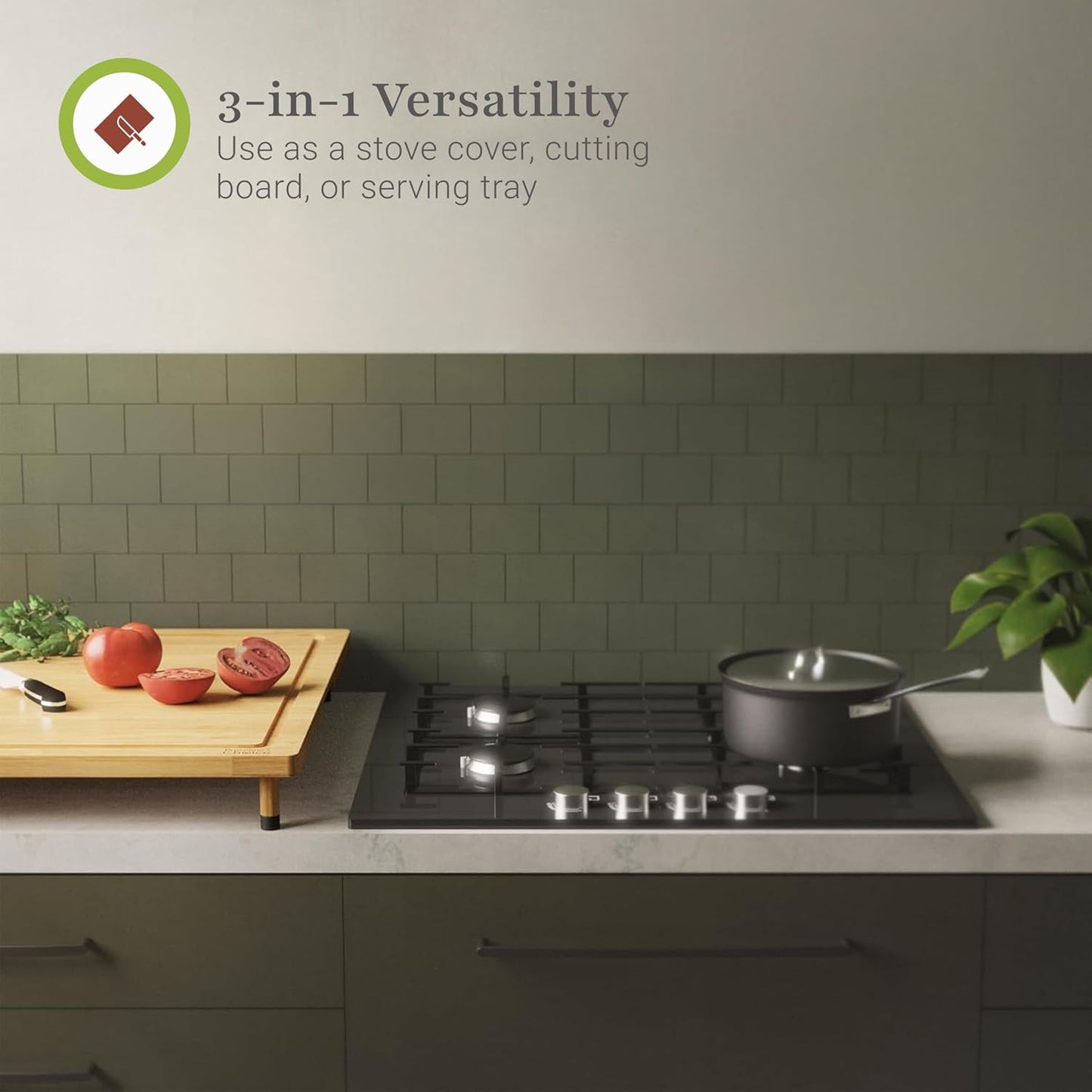 Prosumer's Choice Bamboo Stove Top Cover Board - Versatile Wooden Cutting Board for Kitchen with Adjustable Legs and Juice Grooves- Large Surface and Durable for Stoves, 27.2 x 21.4 x 3.1 Inches