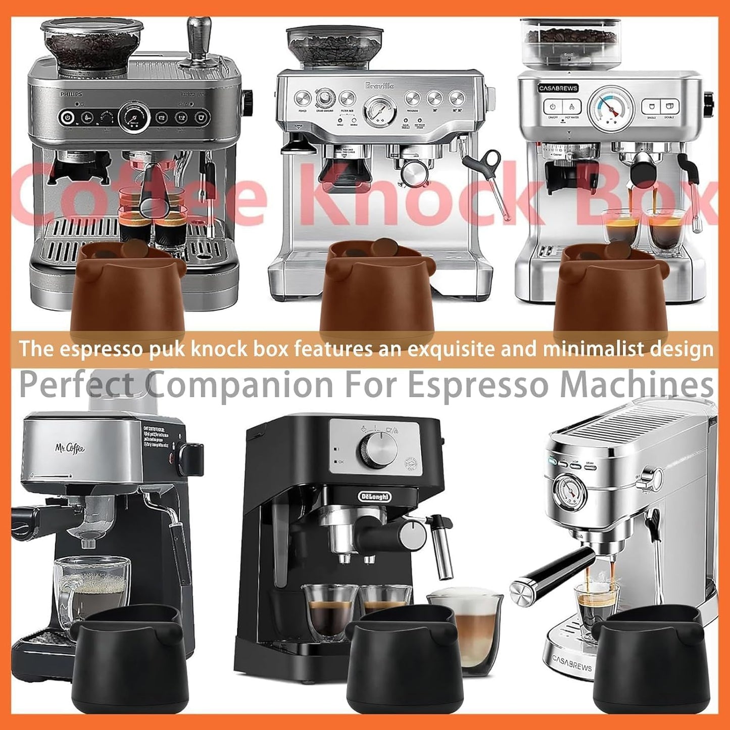 Espresso Knock Box with Barista Towels, Removable Shock-absorbent Knock Bar & Non-Slip Base - Knock Box Espresso, Knock Box for Coffee Grounds, Espresso Machine Accessories, Black, JDHAVMOS