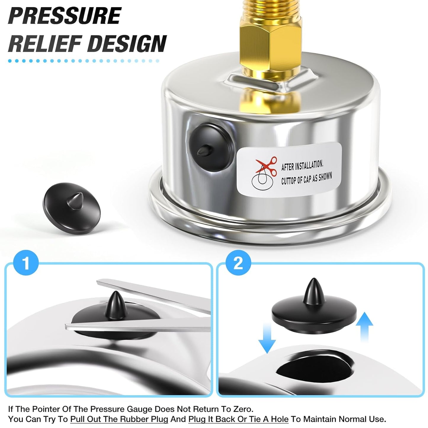 MEANLIN MEASURE 0~60Psi Dry Pressure Gauge Stainless Steel 1/4"NPT 2"FACE DIAL Waterproof for Pool Filter Pump Water Air Compressor Tire Pressure Tester Back Mount with 1/2"NPT and 3/8"NPT Hex Bushing