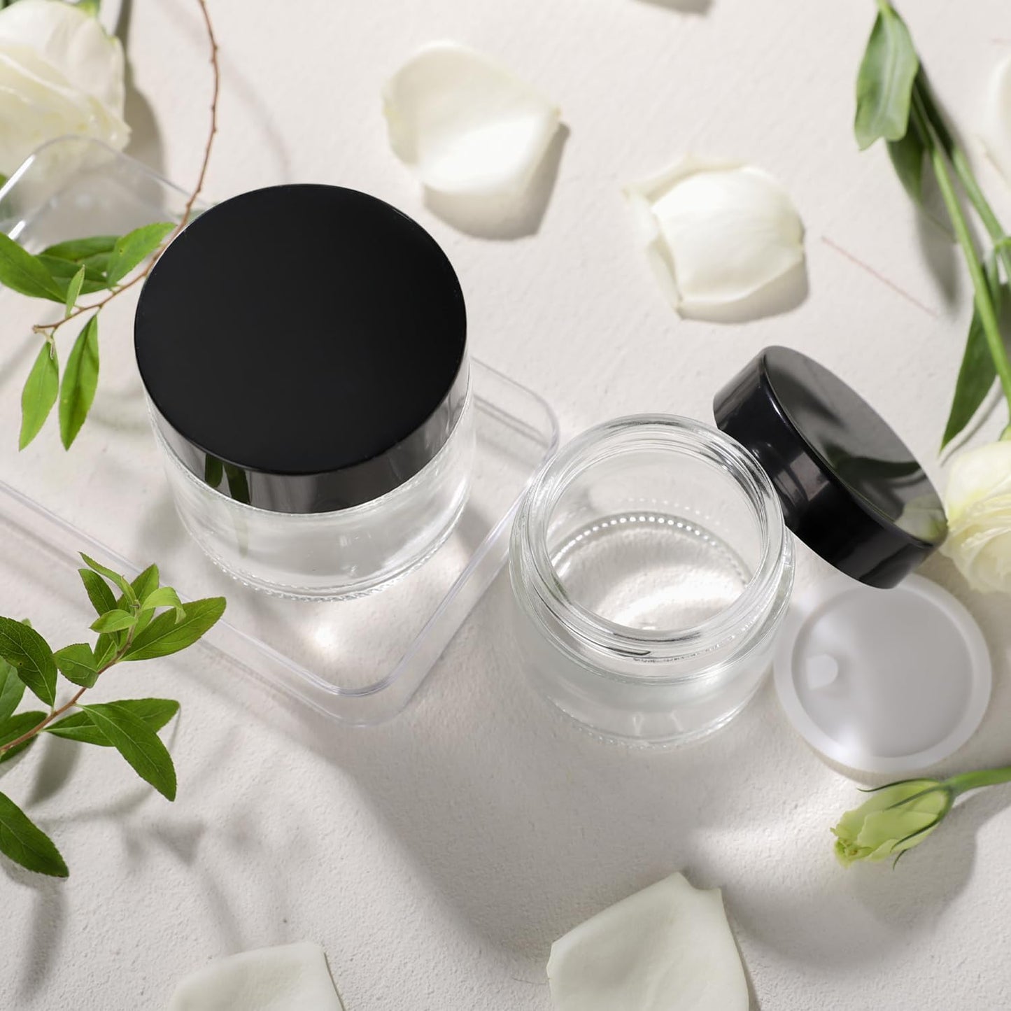 3 Pack Clear Small Glass Cosmetic Jars with Lids - 60 ml Empty Glass Makeup Containers for Sample, Cream, Lotion, Powder (2 OZ)