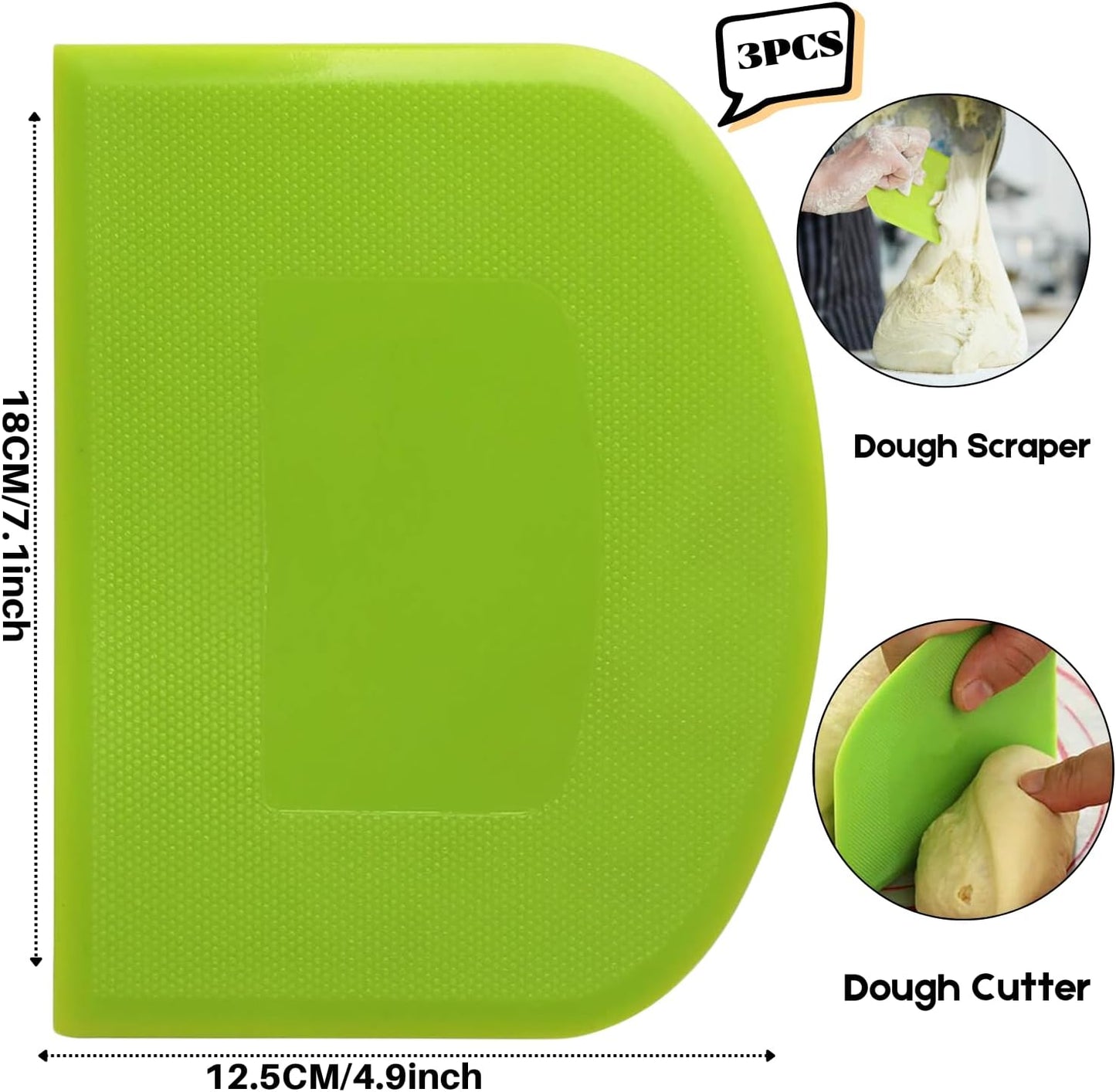SURDOCA Dough Scraper Bench Scraper - 3P 7.1x4.9" Plastic Flexible Bowl Scraper, Sharp Edge & Angles Cake Scraper. Non-Slip Bakeware Decorating Tools Sculpting & Modeling Tools - Yellow+White+Yellow