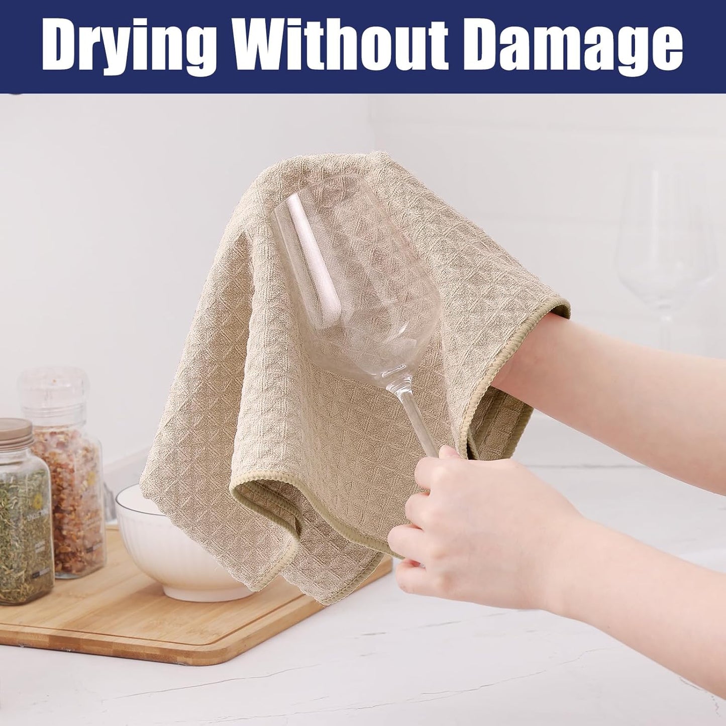 Homaxy Microfiber Waffle Weave Kitchen Dish Cloths, 12 x 12 Inch Ultra Absorbent and Solid Color Dish Towels for Kitchen Fast Drying Dishcloth for Washing Dishes, 6 Pack, Beige