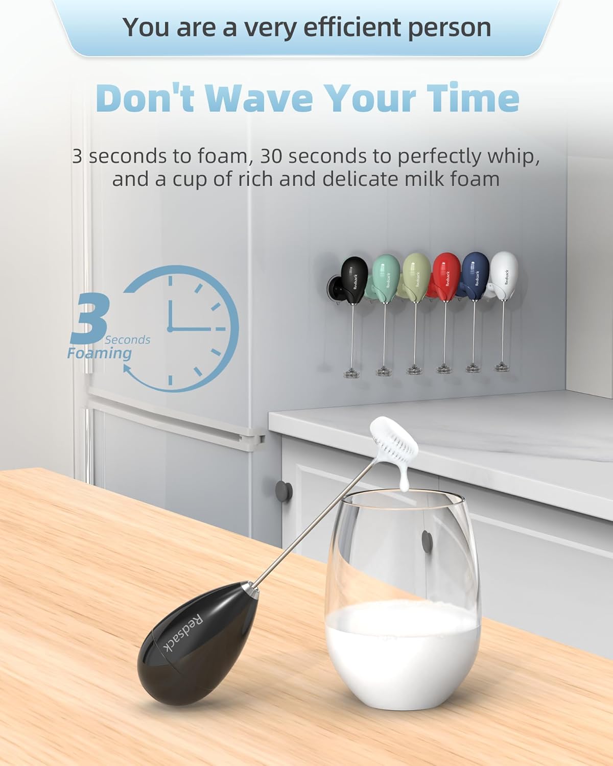 Rechargeable Milk Frother Handheld, Travel Portable Frother Wand for Coffee, USB C Electric Whisk with Stand & Case, Waterproof Hand Drink Mixer for Lattes, Cappuccino, Matcha, Egg (Black)