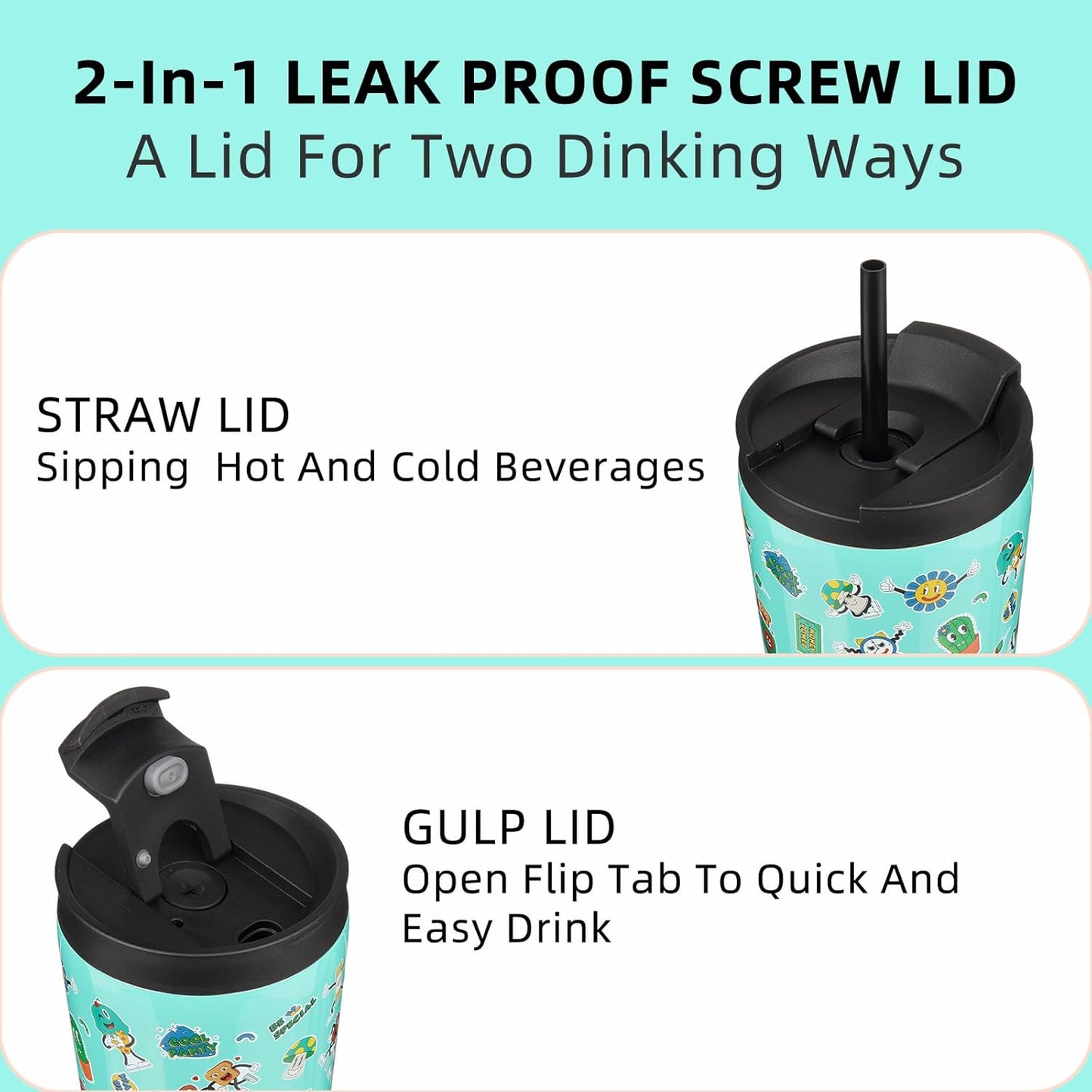 BJPKPK 22oz Stainless Steel Insulated Tumbler With lid And Straw Travel Coffee Thermal Tumblers Cup For Women And Men,Spring Party Green