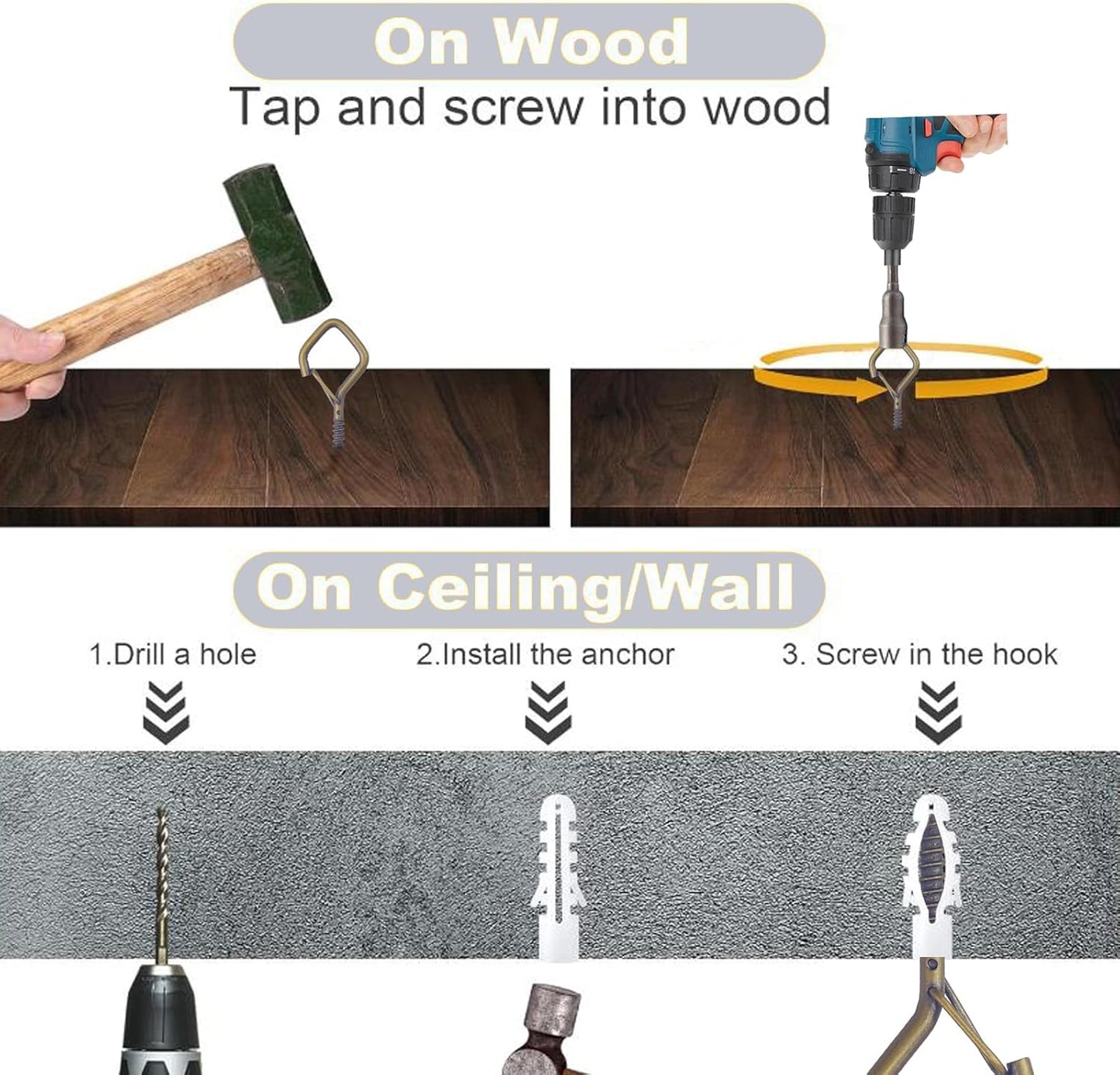 35PCS Eye Screw Hooks for Hanging Heavy Duty with Safety Buckle.Metal Ceiling Hooks for Hanging Plants,Cup,Wind Chime,Bird Feeders,String Lights at Indoor&Outdoor,2.36 Inches Bronze