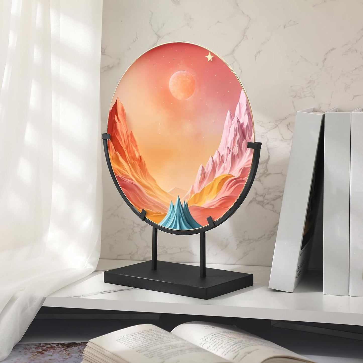 Blulu 4 Pcs 10 Inch Round Metal Display Stands for Stained Art Fused Glass Display Stands Decorative Fused Art Base for Plate Picture Platter Photo (Black)