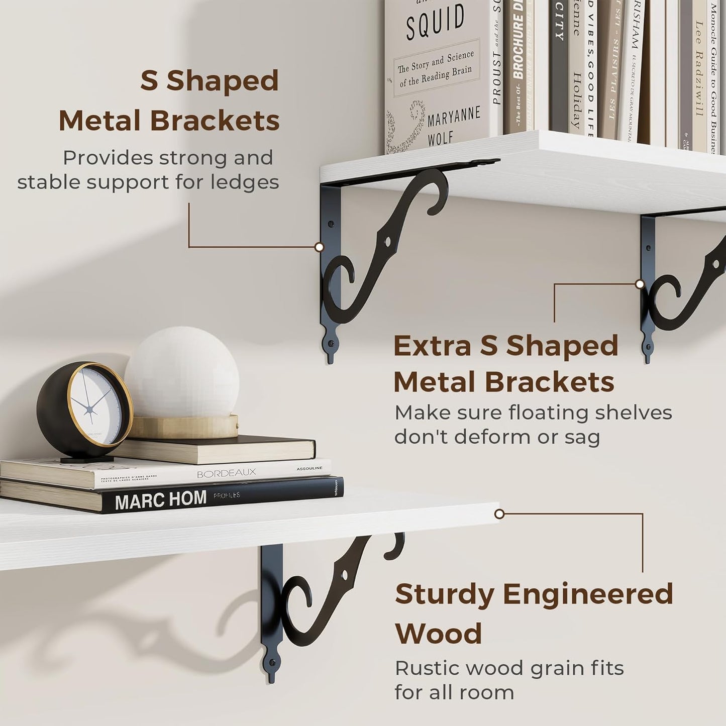 RICHFOCUS 12 Inch Deep Floating Shelves for Wall, 48" W x 12" D Wood Wall Shelves Set of 2, Wide Floating Shelves for Living Room, Bedroom, Kitchen, Bathroom and Decor Storage, White