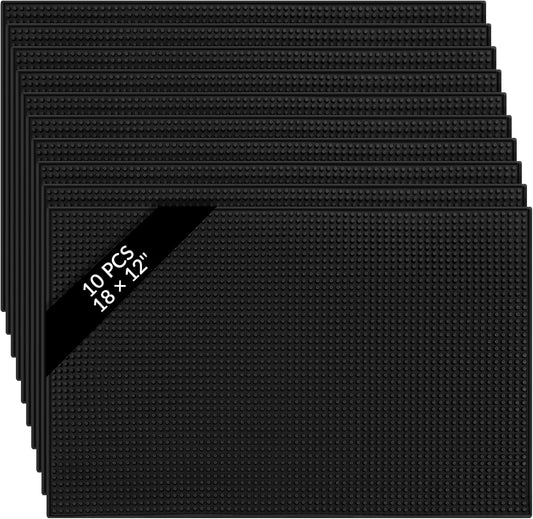 Tioncy 10 Pcs Bar Mat for Countertop 18 x 12 Inch Non Slip Rubber Mat Service Spill Cocktail Bartending Coffee Bar Mats for Hot Dishes Restaurants Barbershop Clippers Hot Pads, Black