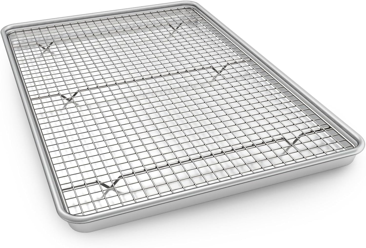 Half Sheet Pans with Rack Set, 18 Inch Commercial Quality Baking Sheet Pan Set, Natural Aluminum Cookie Sheet, Warp Resistant Nonstick Thick Cookie Tray Pans for Baking, Roasting