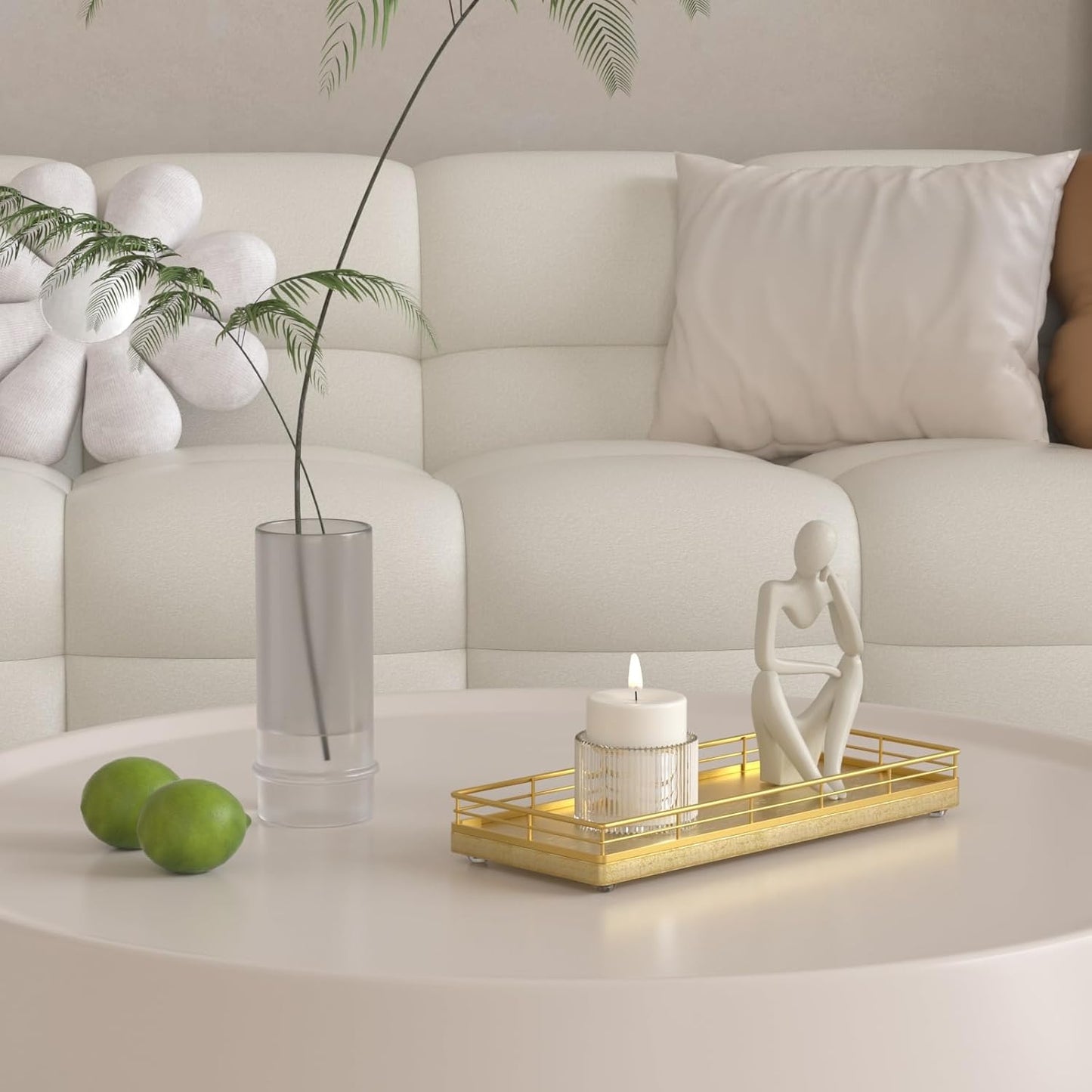 Bathroom Tray for Counter, Oak Wooden 11.2" L Decorative Vanity Tray for Dresser Tops, Kitchen Countertop Organizer, Gold Brushing