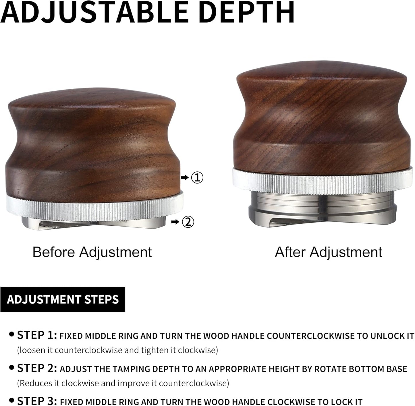 53mm Coffee Distributor, Espresso Distribution Tool, Adjustable Depth Espresso Tamper Leveler with Walnut Wood Handle Fits for 54mm Breville Barista Portafilter