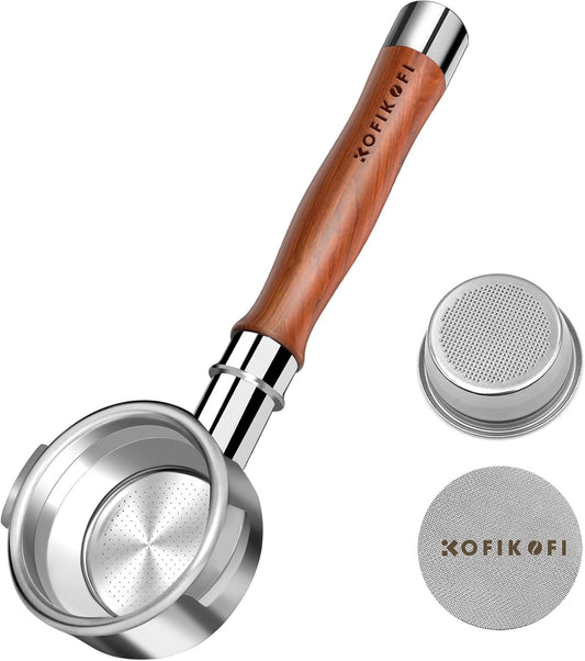 58mm Bottomless Portafilter 2 Ears For E61, Flair 58, ECM, Rocket, Sanremo, Synesso, Slayer, VBM Espresso Machine, Bottomless Naked Portafilter with 18g Filter Basket and Puck Screen - Rosewood