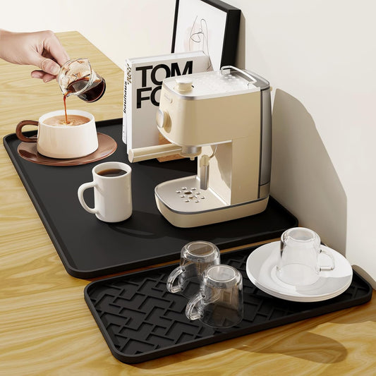 Silicone Coffee Mat - Removable Bar Mat with Concave and Convex Design, Leak-Proof and Non-Slip, Suitable for Use Under the Coffee Machine to Keep the Countertop Clean (Black19"x12")