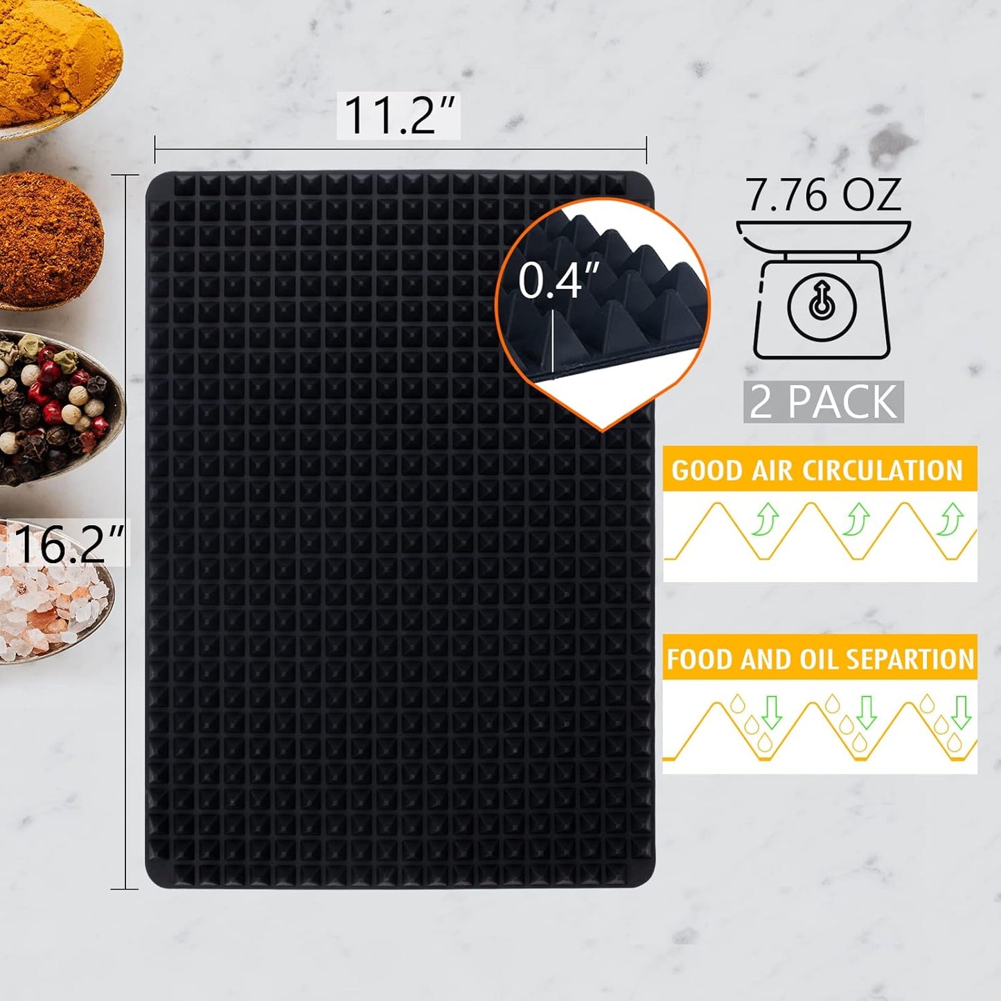 Silicone Baking Mat Red Pyramid Non Stick Bacon Microwave Tray Pastry Mats Red BBQ Grill Mat Baking Supplies oven Liners For Bottom Of Oven - 16 X 11''Silicone Mats For Kitchen Counter 1 Pack