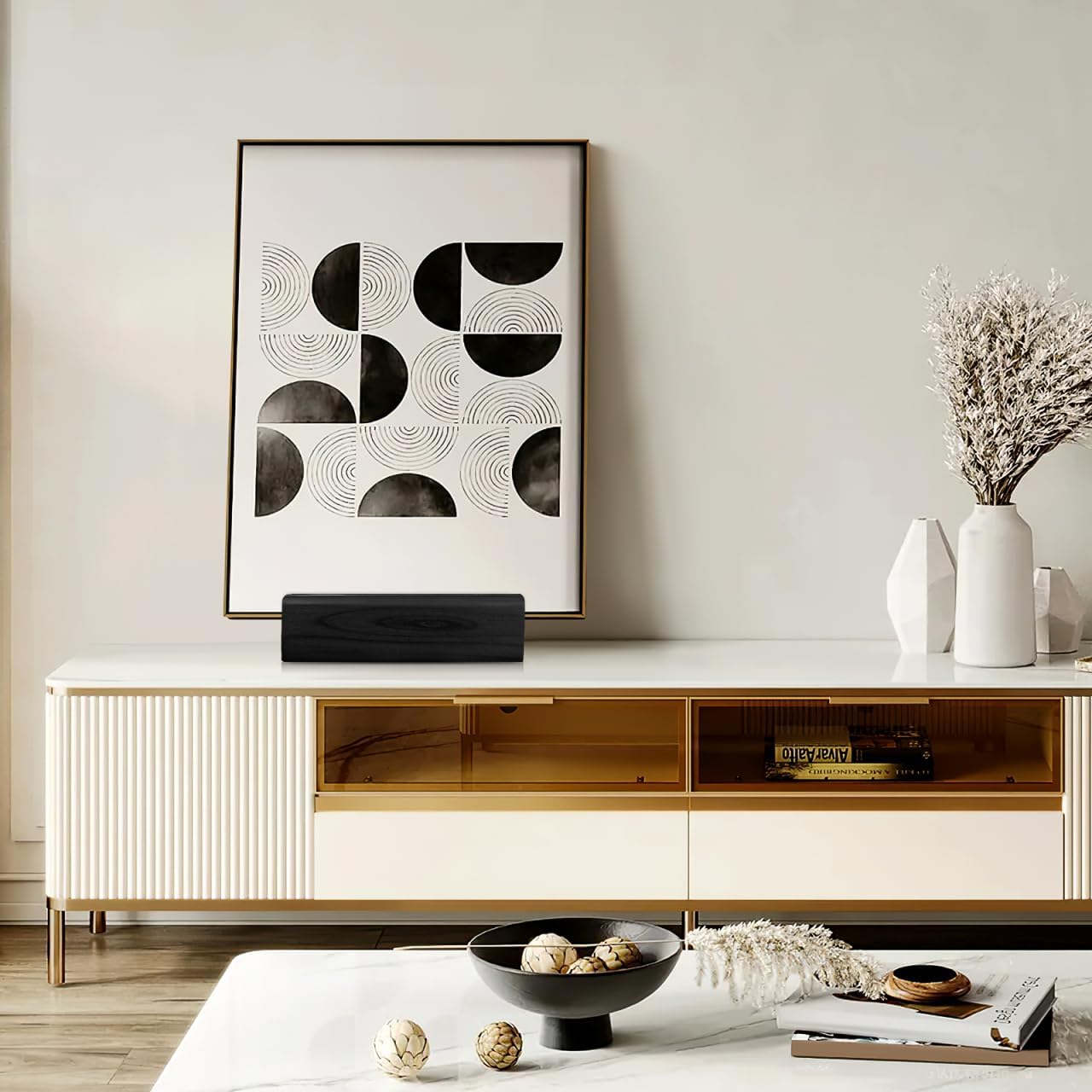 Baluue Wooden Mirror Stand Multi-Use Floor Mirror Support Base, Anti-Slip Wooden Holder for Full Length Ideal for Home Decor and Daily Use 9.84 X 2.95 X 2.67 Inches, Black