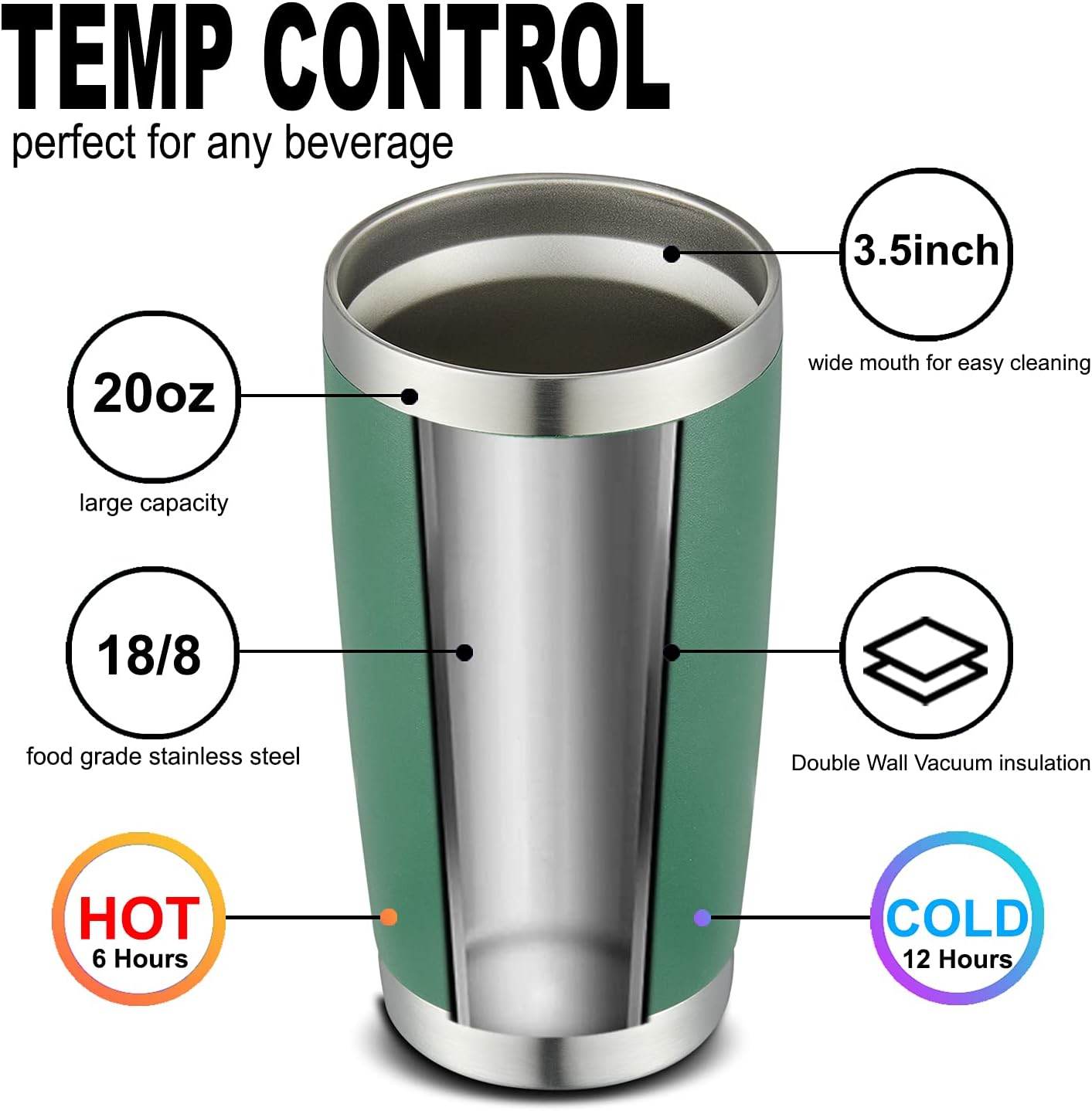 COMOOO 20oz Tumbler Bulk Double Wall Vacuum Insulated Travel Mug, Stainless Steel Tumbler with Lid and Straw Durable Powder Coated Insulated Coffee Cup for Cold & Hot Drinks (Dark Green, 4 pack