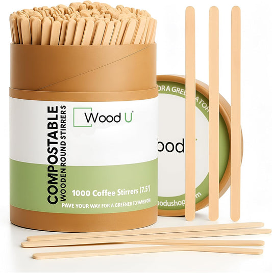 Wooden Coffee Stirrers 7.5" 1000 pcs - Birchwood Stir Sticks for Coffee, Cocktails and More