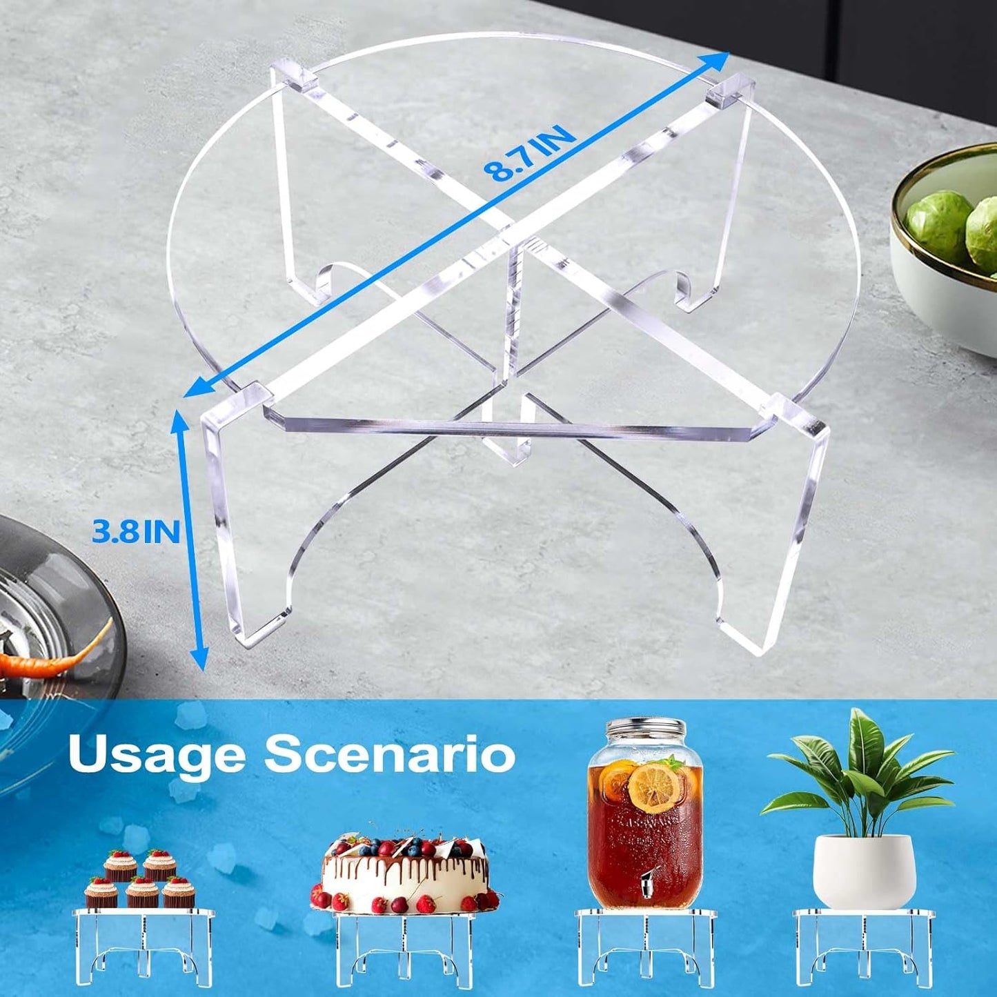 Acrylic Beverage Dispenser Stand Only, Fit Max 8.7 Inch Glass Drink Dispenser and Water Jug Holder, Plant Stand, Cake Display Stand for Parties and Catering Events