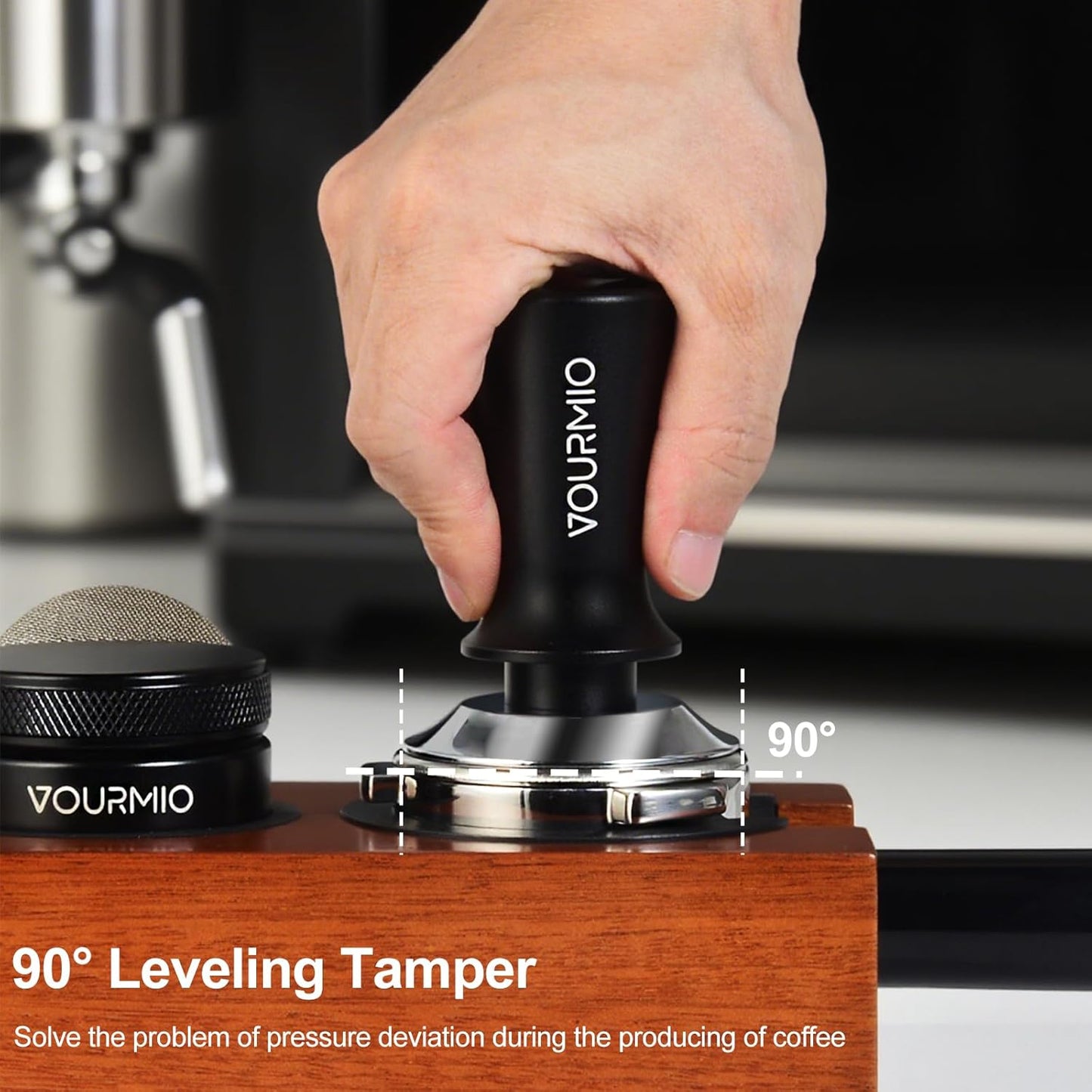 58mm Espresso Tamper - Spring-Loaded Coffee Tamper with Flat Stainless Steel Base, Compatible with Breville 58mm Portafilter Basket, Professional Barista Accessories, Black