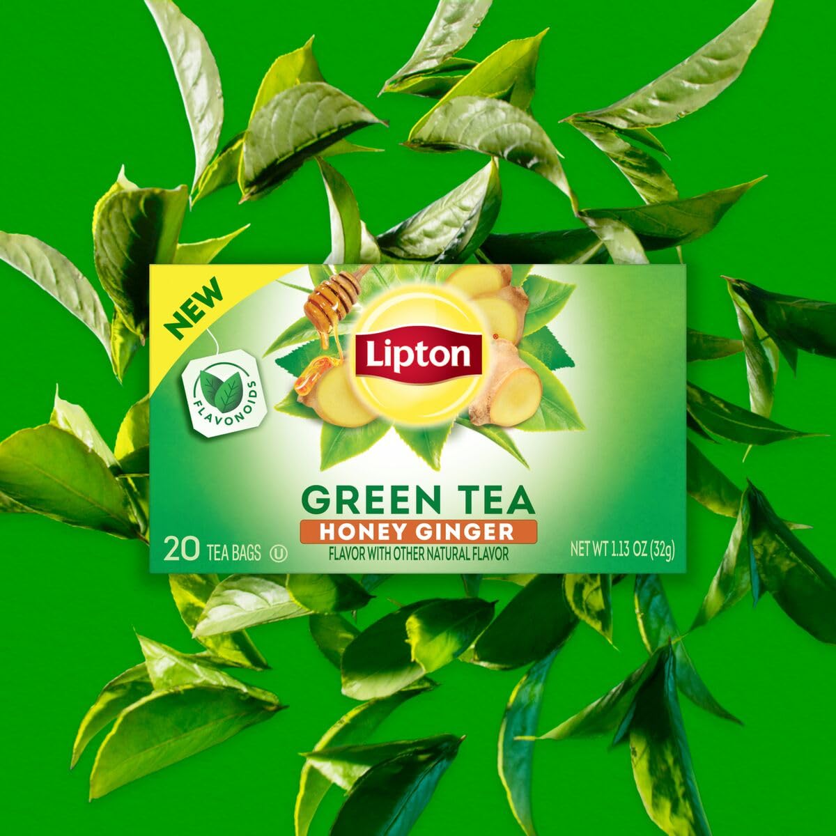 Lipton Honey Ginger Green Tea Bags, Flavored, Unsweetened Teabags for Hot Tea or Iced Tea with Caffeine and Flavonoids, 20 Total Tea Bags (Pack of 3)