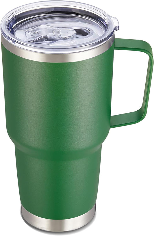30 oz Tumbler with Handle and Lid, Stainless Steel Tumblers Double Wall Vacuum Insulated Travel Mug Leak Proof Cup Keep Drinks Cold and Hot Dark Green, 1 Pack