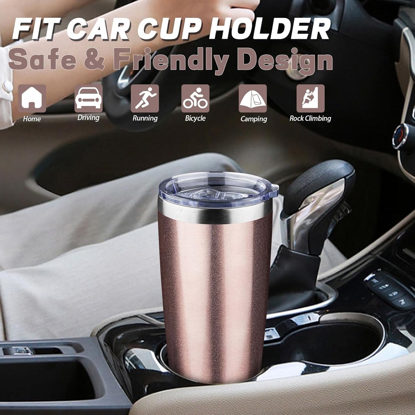 20 oz Tumbler with Lids and Straws, Stainless Steel Insulated Coffee Tumbler, Double Wall Vacuum Insulated Travel Mug Cup, Leakproof Thermal Coffee Cup for Hot and Cold Drinks (Rose Gold)