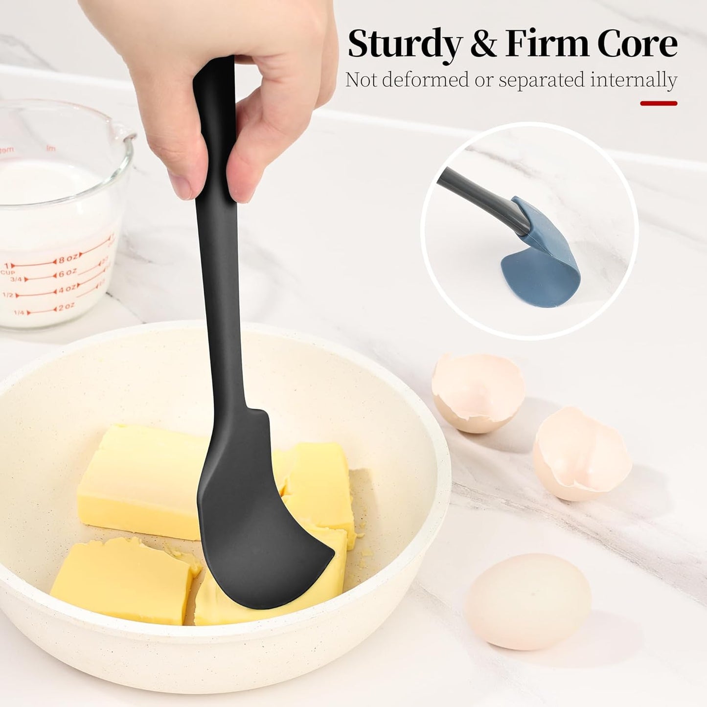 600ºF Heat Resistant Spatula, 11.34 inch High Heat Food Safe Semless Kitchen Silicone Scraper for Cooking Baking Mixing Scraping Stirring Nonstick Cookware Pan Bowl (Black)
