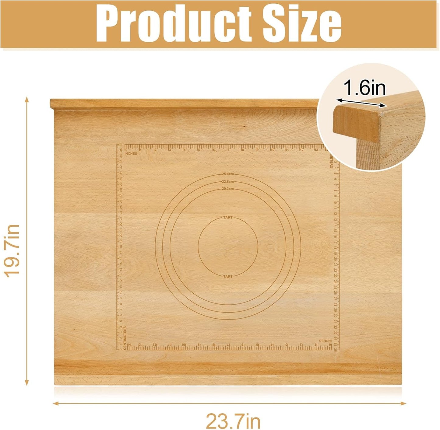 Reversible Wood Pastry Board, 20"X24"Kneading Board, Pastry Board for Rolling Dough, Pastry Board With Edge Blocking, Pasta Board Wood with Engraved Ruler for Counter Top Kitchen