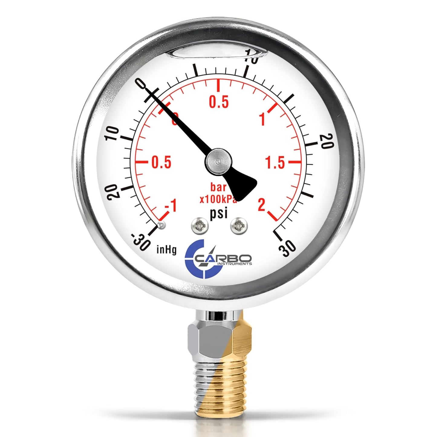 Stainless Steel Pressure Gauge Dual Display (-30 Hg - 0-30 psi/kPa) - 2 1-2" Glycerine Liquid Filled Water Air Oil Gas Gauge with Polycarbonate Lens - Compound Vacuum - 1/4" NPT