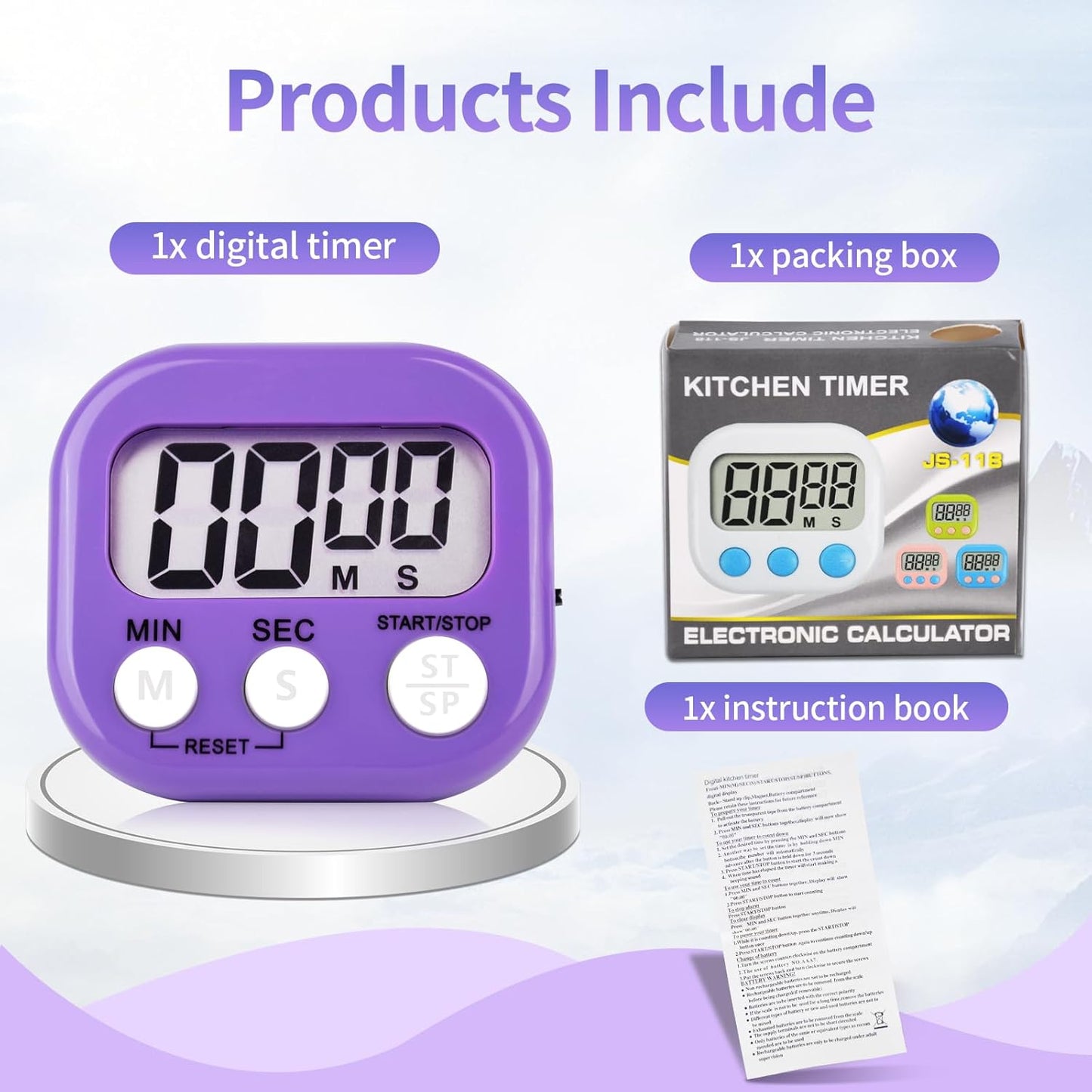 12 Pack Digital Kitchen Timer Magnetic Digital Timer with Big Display Loud Ring Cooking Timers for Kitchen Electronic Timer for Cooking, Bathing, Gym, Break Time, Classroom(12,White,Blue,Purple)
