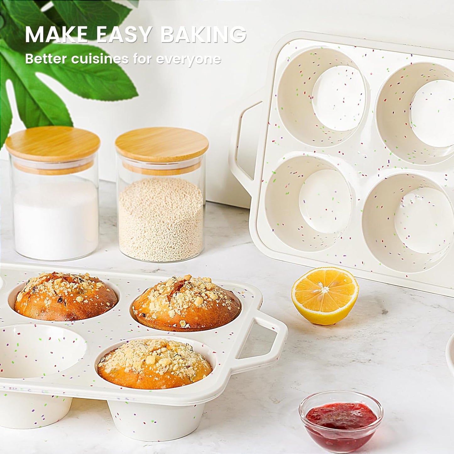 Vinino Jumbo Muffin Pan with Metal Reinforced Frame-2Pack, Silicone Cupcake Pan for Baking 6 Cup Jumbo Size, BPA Free Silicone Muffin Tray, Cupcake Baking Pan Molds for Oven Dishwasher Safe-Cream