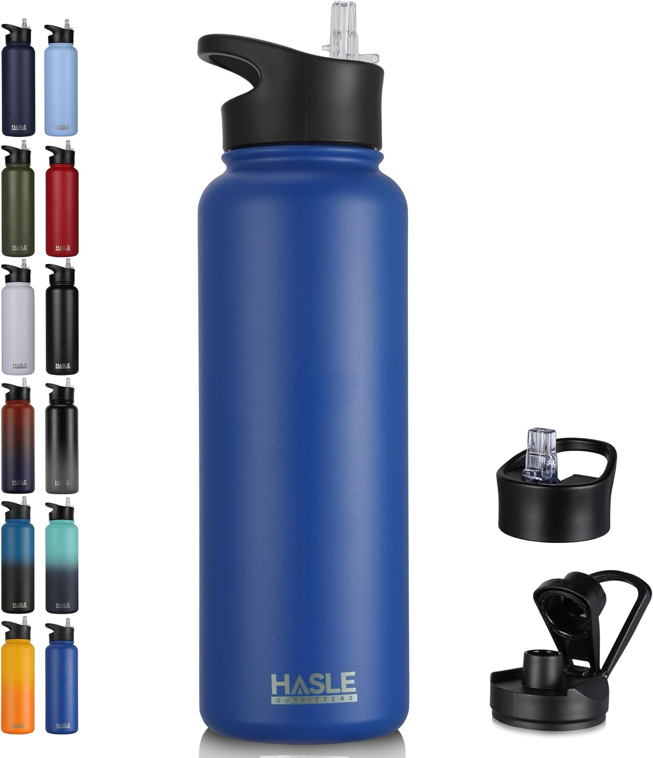 HASLE OUTFITTERS 40oz Stainless Steel Water Bottle, Vacuum Insulated Double Walled Leak Proof Sports Water Bottle with 2 Lids (Straw and Spout Lid) Keep Cold and Hot(Royal Blue,1)