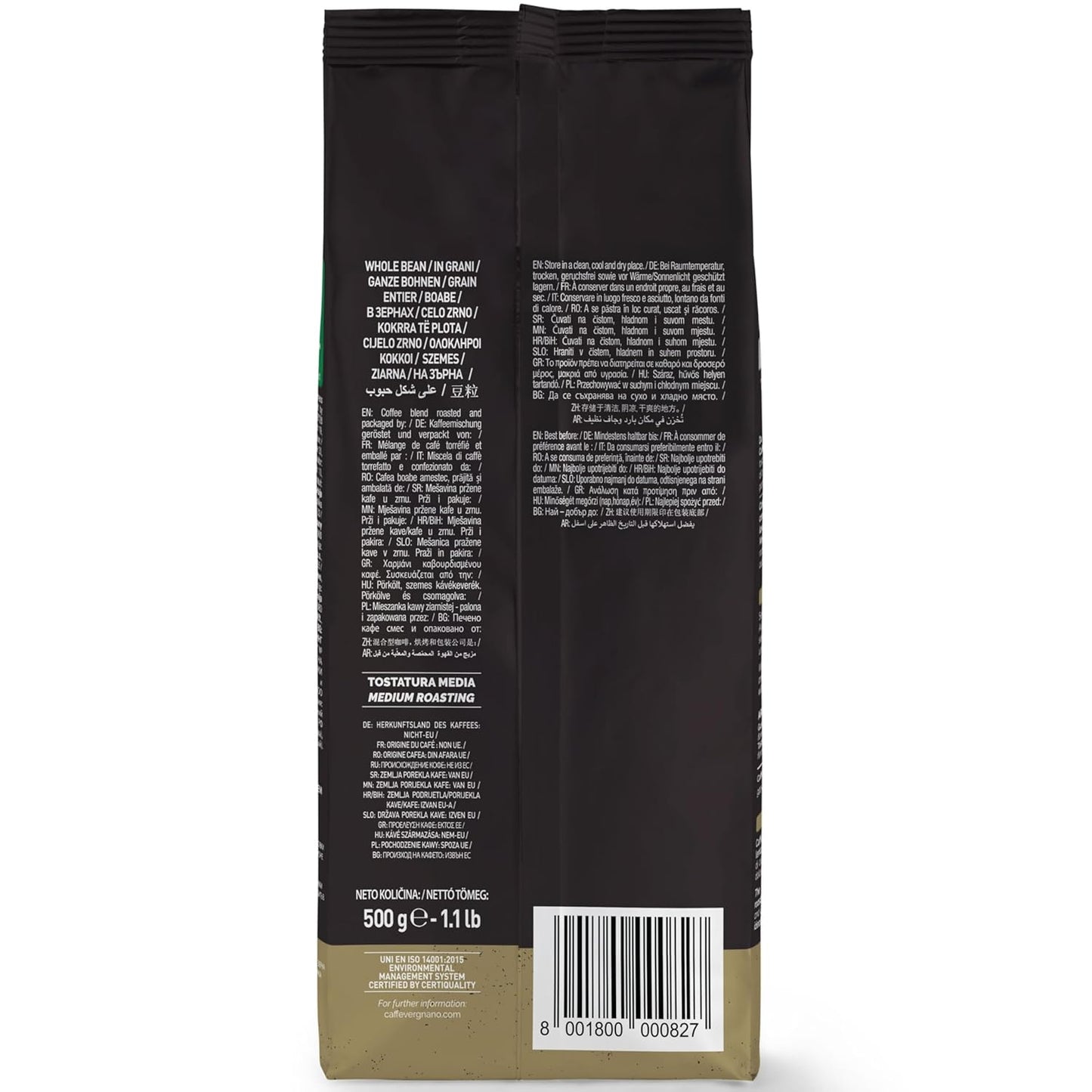 Caffe Vergnano 1882 Antica Bottega Whole Bean Arabica Medium Roast Espresso, 1.1 lbs Bag - Italian Coffee Beans with notes of Chocolate, Nuts & Caramel, Intensity 5/10-500g Bag