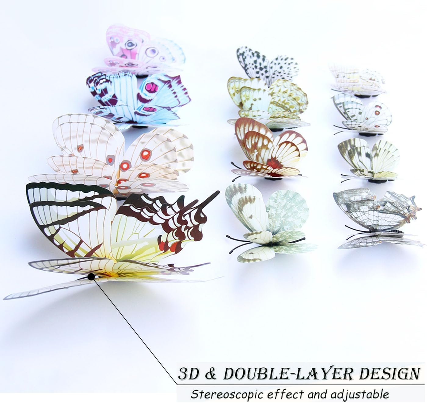 Butterfly Wall Decor 24/48 PCS, 3D Butterflies Stickers for Party Decorations with Magnets (White, 48)