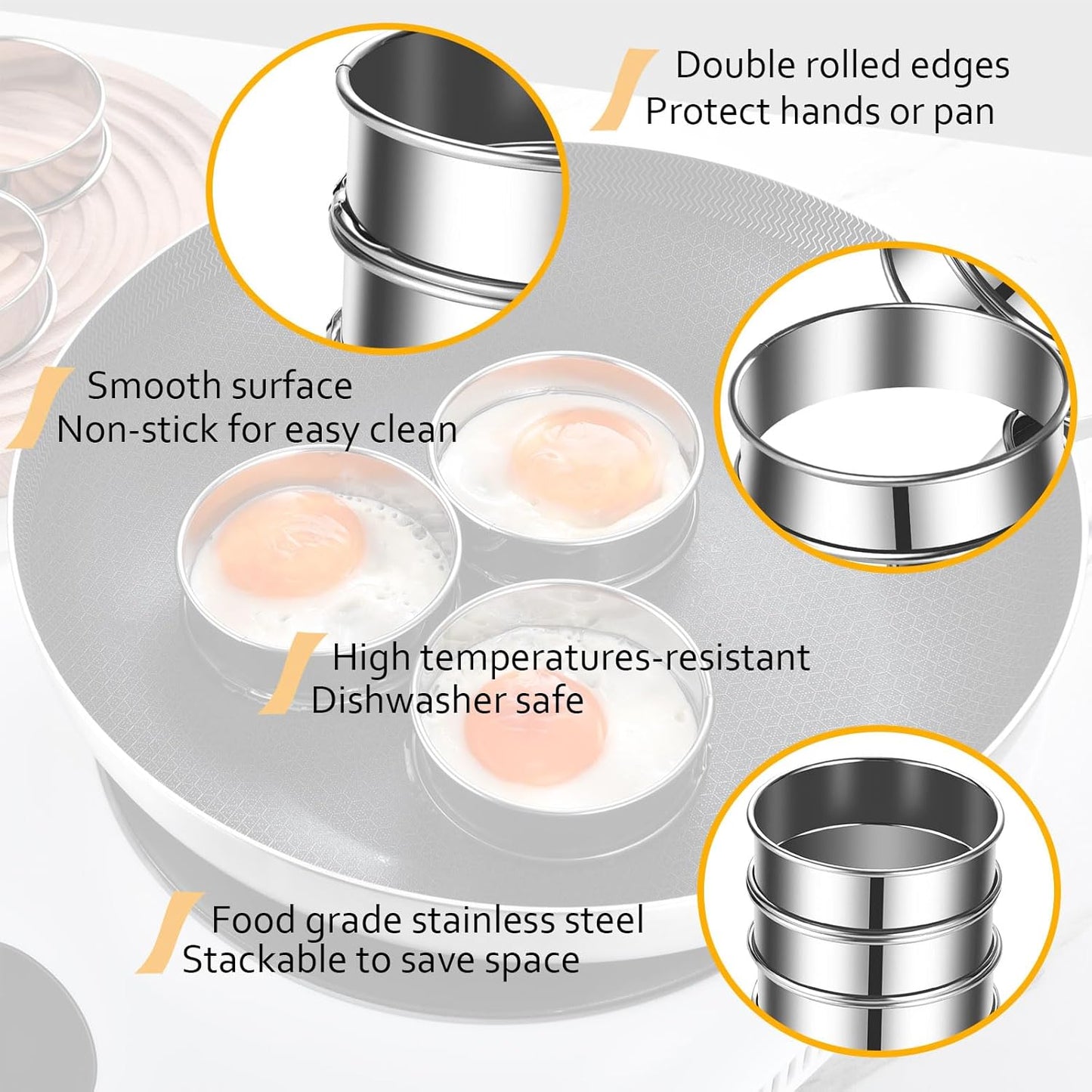 8-Pieces English Muffin Rings 4 Inch Crumpet Rings Stainless Steel Double Rolled Nonstick Metal Round Tart Ring Molds for Cookie Cooking Baking