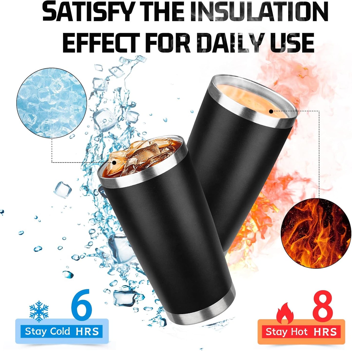 20oz Tumbler with Lid Double Wall Vacuum Insulated Travel Coffee Mug Stainless Steel Thermal Cup Powder Coated Sturdy Coffee Tumbler for Hot and Cold Beverage (Black,1)